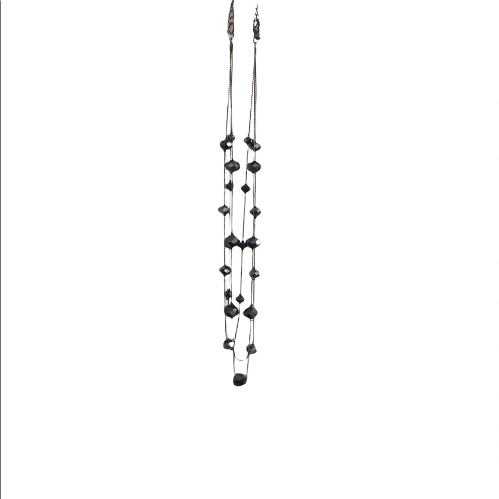 Vtg Witchy Whimsigoth 3 Strand Reflective Black‎ Beaded Necklace